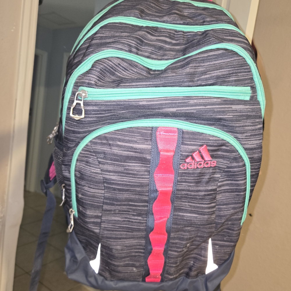 Adidas Striped Backpack with Red and Teal Accents